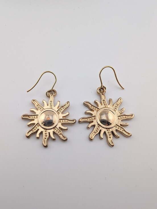 Jewelry - Celestial Sun Earrings - Gold Tone - Vintage Upcycled Jewelry